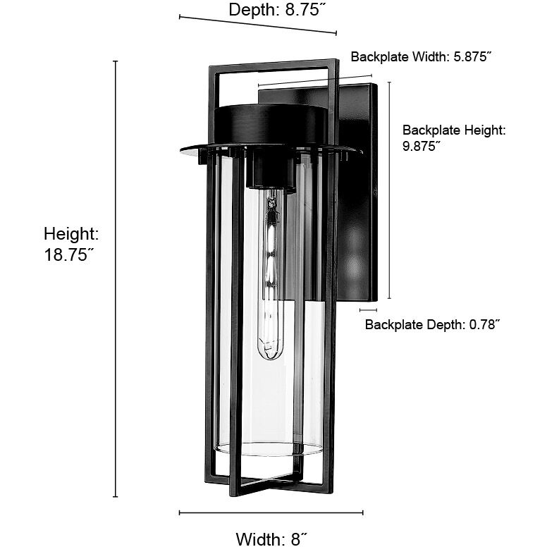 Russell 1 Light 18.75 inch Powder Coated Black Outdoor Wall Sconce